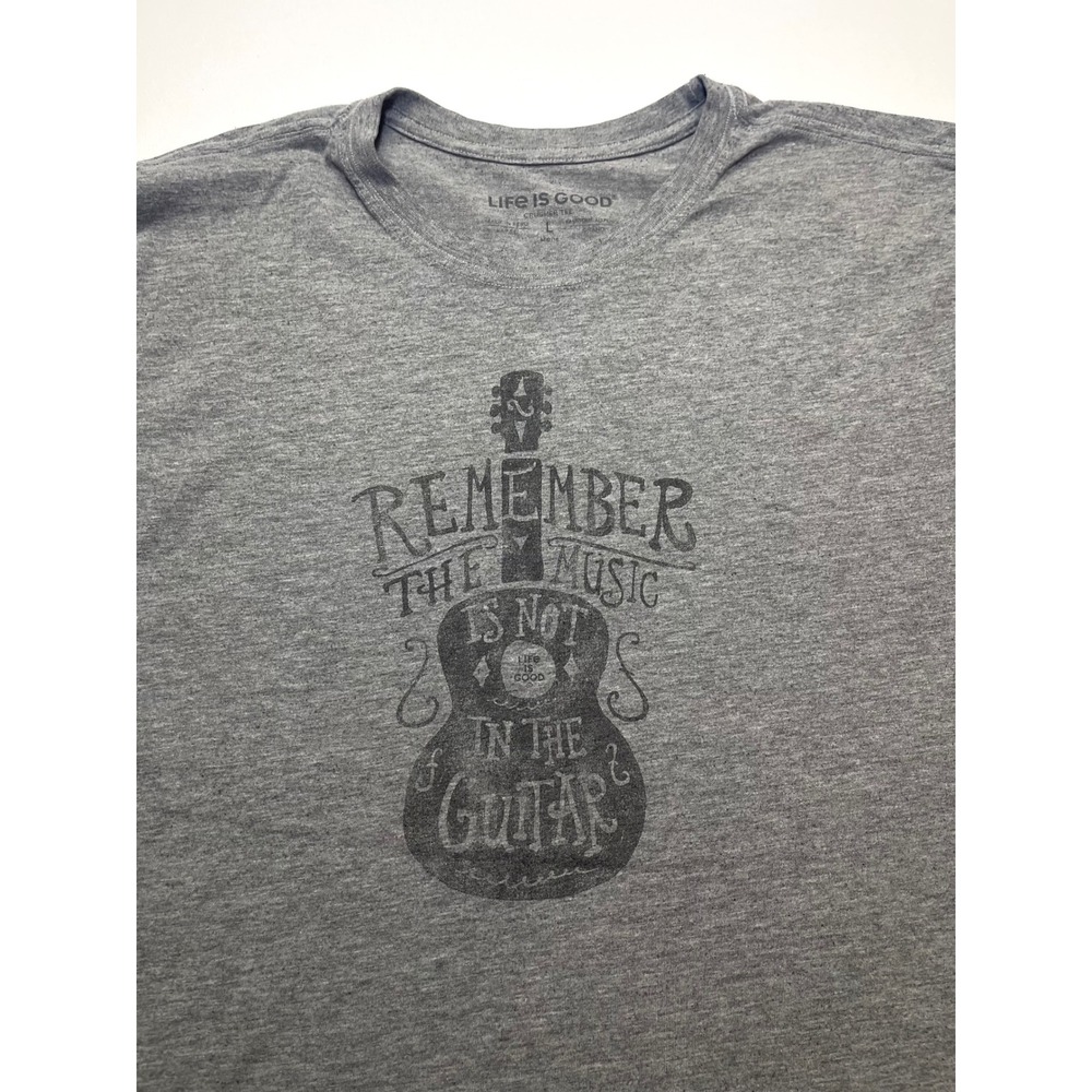 Life is Good Mens Crusher Tee Gray Guitar Music Graphic T-Shirt Large 0464